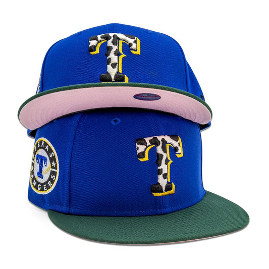 Texas Rangers "THE TONIGHT DOUGH" Exclusive New Era 59Fifty Fitted Hat - Calming Blue/Dark Green Pinky