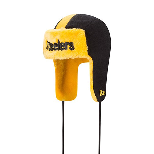 Pittsburgh Steelers New Era NFL Helmet Head Trapper Knit Hat - Black/ Yellow