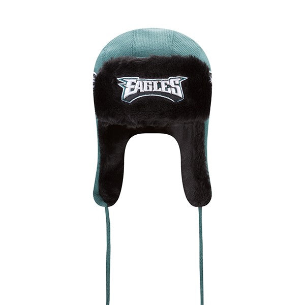 Philadelphia Eagles New Era NFL Helmet Head Trapper Knit Hat - Black/ Green