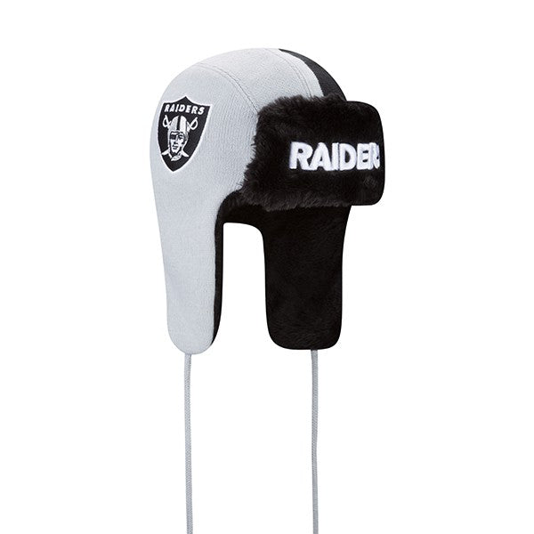 Oakland Raiders New Era NFL Helmet Head Trapper Knit Hat - Black/ Gray