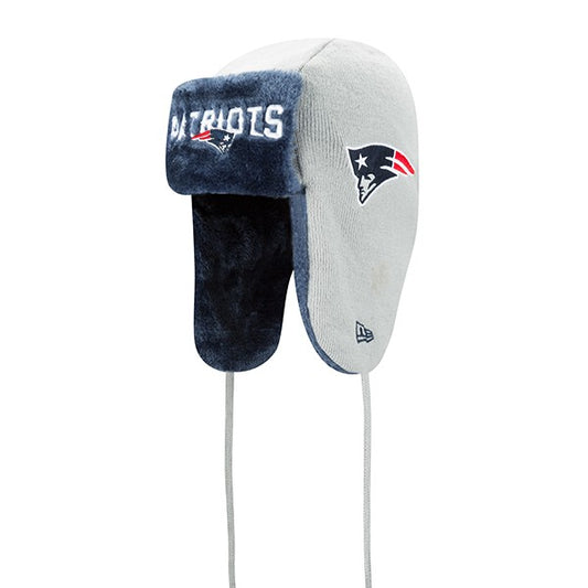 New England Patriots New Era NFL Helmet Head Trapper Knit Hat - Gray/ Navy