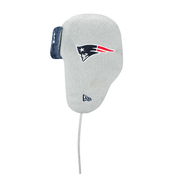 New England Patriots New Era NFL Helmet Head Trapper Knit Hat - Gray/ Navy