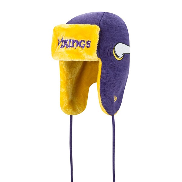 Minnesota Vikings New Era NFL Helmet Head Trapper Knit Hat - Purple/ Yellow