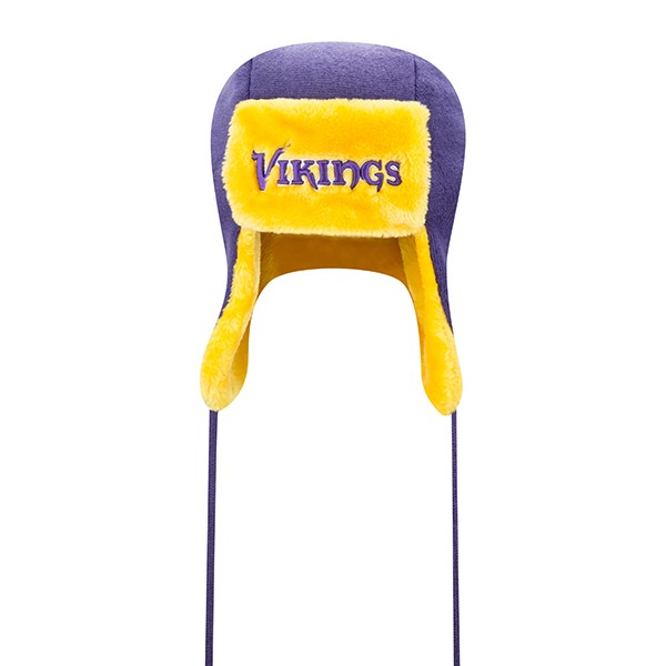 Minnesota Vikings New Era NFL Helmet Head Trapper Knit Hat - Purple/ Yellow