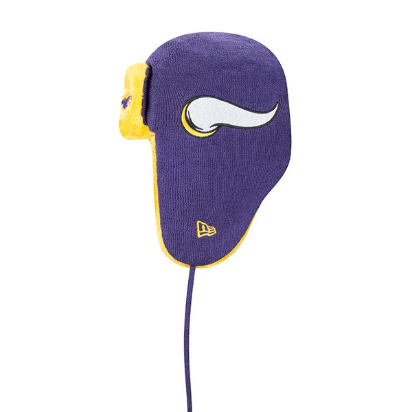 Minnesota Vikings New Era NFL Helmet Head Trapper Knit Hat - Purple/ Yellow