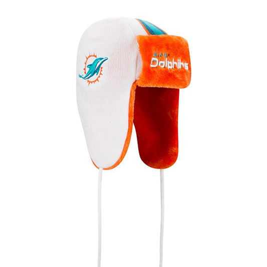 Miami Dolphins New Era NFL Helmet Head Trapper Knit Hat - Orange/ White