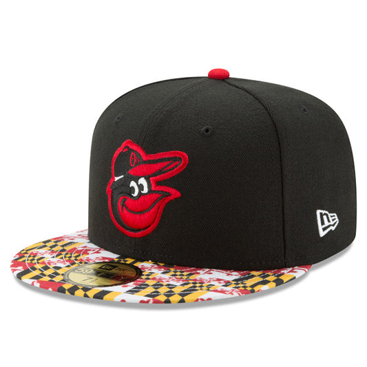 Baltimore Orioles New Era MARYLAND FLAG Fitted 59Fifty MLB Hat - Black/Red