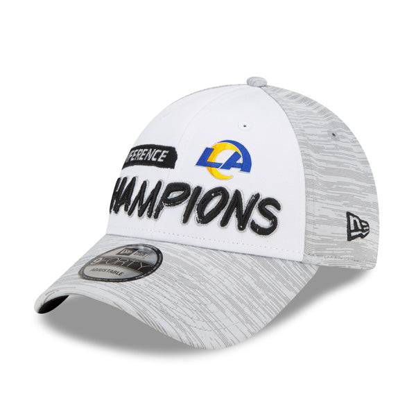 Los Angeles Rams New Era 2021 NFC Champions Locker Room 9FORTY Snapback Adjustable Hat - White/Heathered Gray