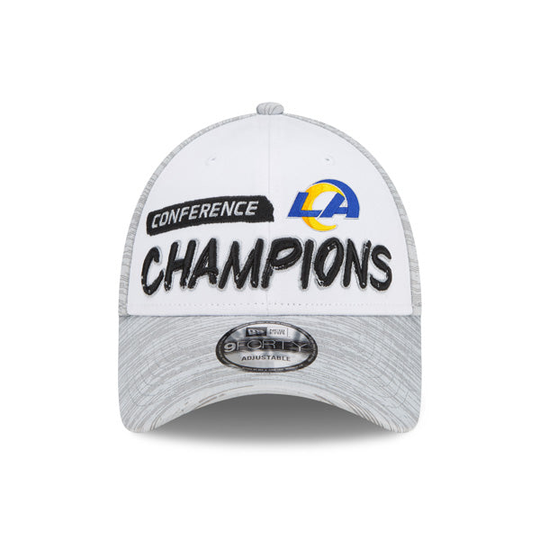 Los Angeles Rams New Era 2021 NFC Champions Locker Room 9FORTY Snapback Adjustable Hat - White/Heathered Gray