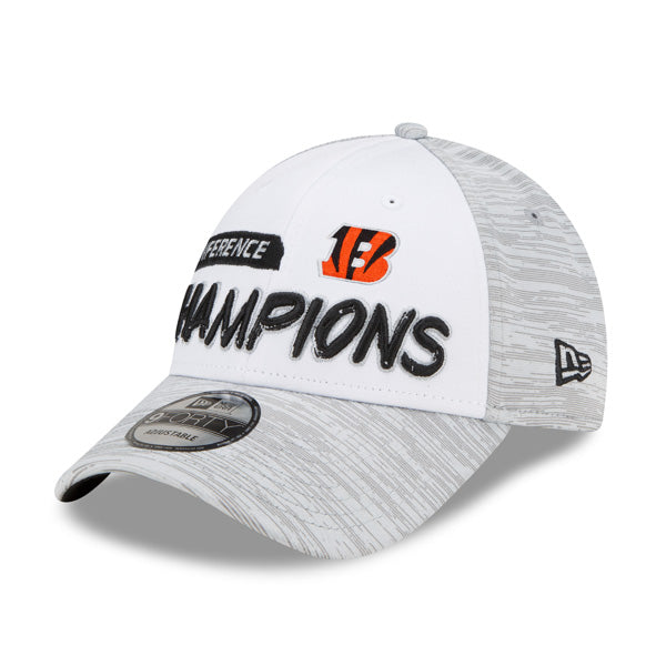 Cincinnati Bengals New Era 2021 AFC Champions Locker Room 9FORTY Snapback Adjustable Hat - White/Heathered Gray