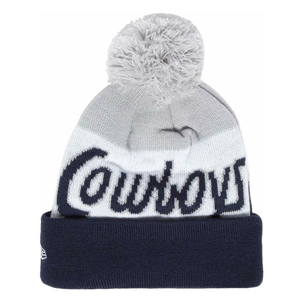 Dallas Cowboys New Era RETRO SCRIT Cuffed Pom Hat - Navy/Gray