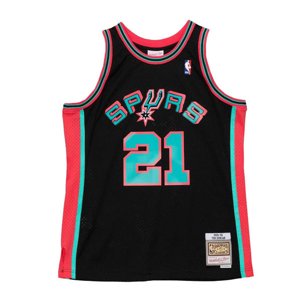 Tim Duncan 1998-99 San Antonio Spurts Mitchell & Ness HWC RELOAD Swingman Jersey - Black/Teal