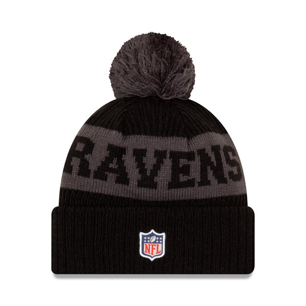 Baltimore Ravens New Era 2020 NFL Sideline Official Sport Pom Cuffed Knit Hat