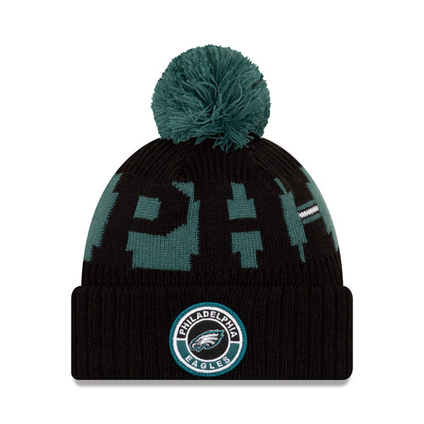 Philadelphia Eagles New Era 2020 NFL Sideline Official Sport Pom Cuffed Knit Hat
