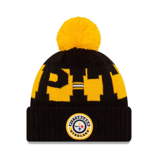 Pittsburgh Steelers New Era 2020 NFL Sideline Official Sport Pom Cuffed Knit Hat
