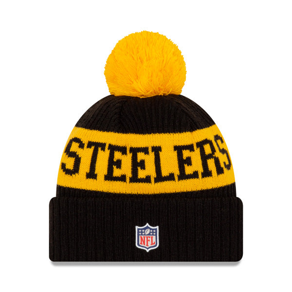 Pittsburgh Steelers New Era 2020 NFL Sideline Official Sport Pom Cuffed Knit Hat