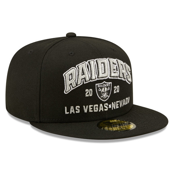 Las Vegas Raiders New Era STACKED Fitted 59Fifty NFL Hat - Black/Silver