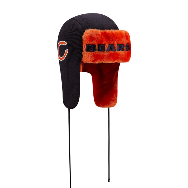 Chicago Bears New Era NFL Helmet Head Trapper Knit Hat - Navy/Orange