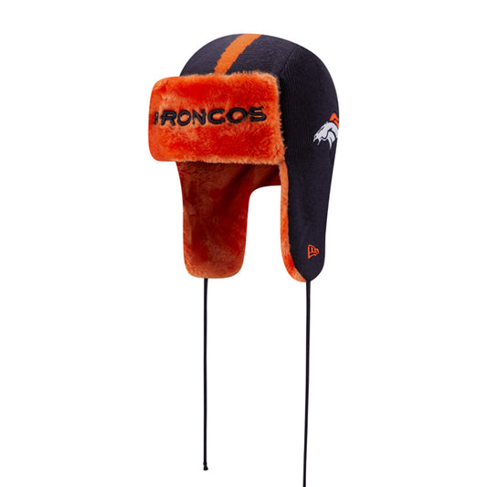 Denver Broncos New Era NFL Helmet Head Trapper Knit Hat - Navy/Orange