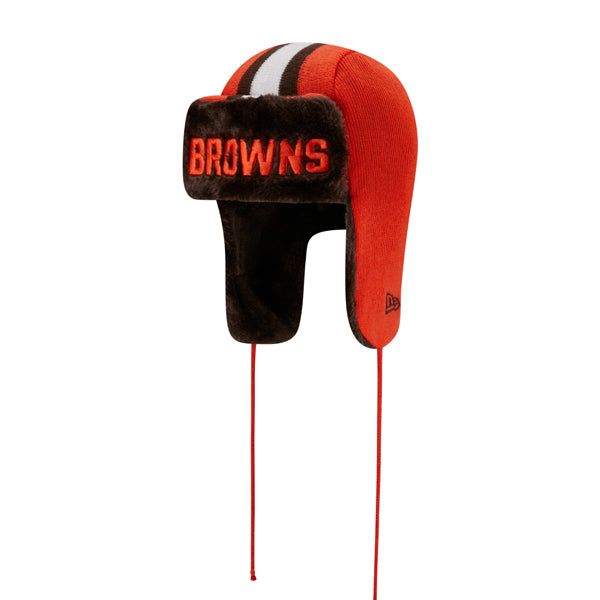 Cleveland Browns New Era NFL Helmet Head Trapper Knit Hat - Orange/Brown