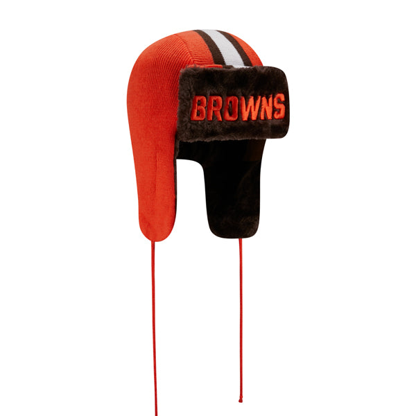 Cleveland Browns New Era NFL Helmet Head Trapper Knit Hat - Orange/Brown