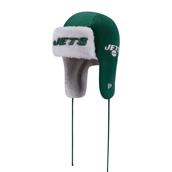 New York Jets New Era NFL Helmet Head Trapper Knit Hat - Green/White