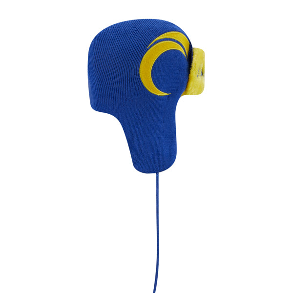 Los Angeles Rams New Era NFL Helmet Head Trapper Knit Hat - Royal/Yellow
