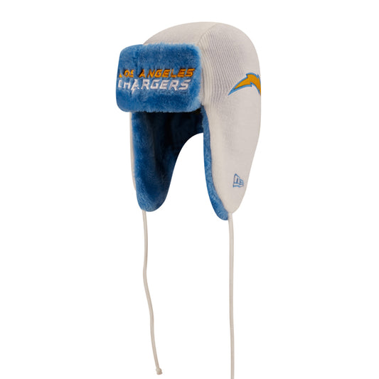 Los Angeles Chargers New Era NFL Helmet Head Trapper Knit Hat - White/Sky