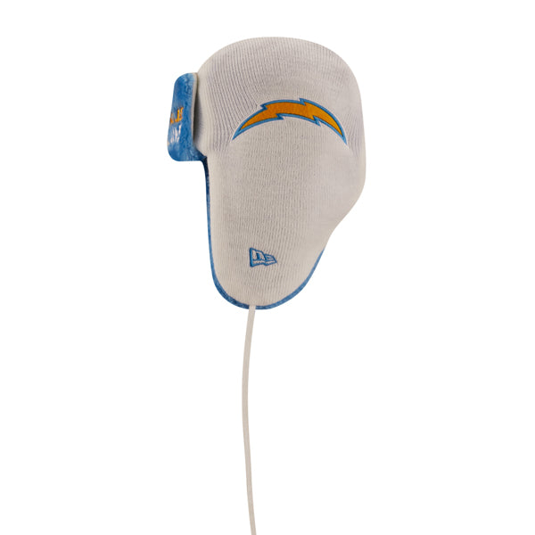 Los Angeles Chargers New Era NFL Helmet Head Trapper Knit Hat - White/Sky