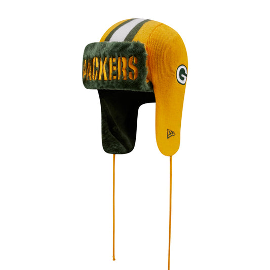 Green Bay Packers New Era NFL Helmet Head Trapper Knit Hat - Yellow/Green