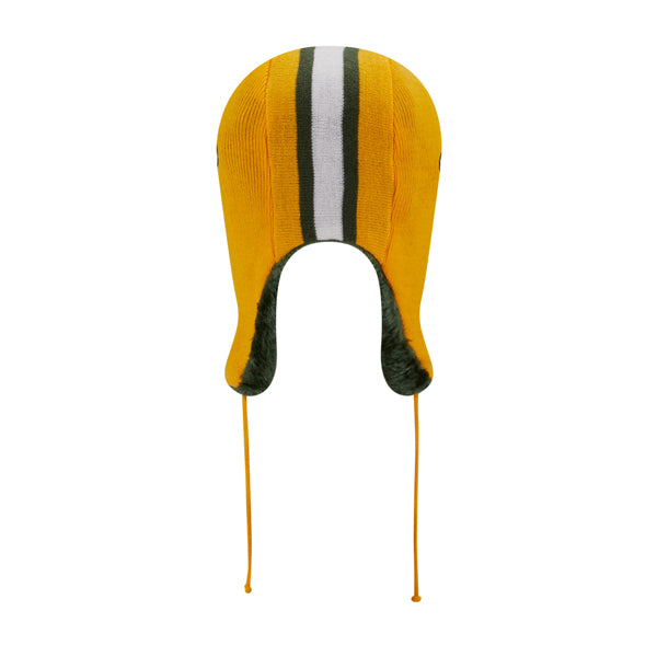 Green Bay Packers New Era NFL Helmet Head Trapper Knit Hat - Yellow/Green