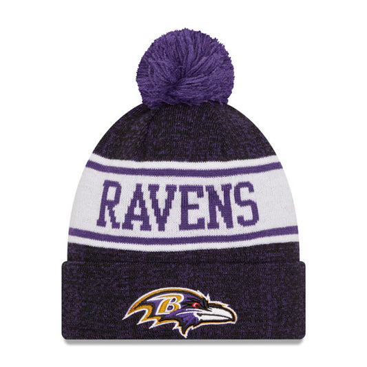 Baltimore Ravens New Era NFL Banner Cuffed Knit Hat with Pom - Black/Purple