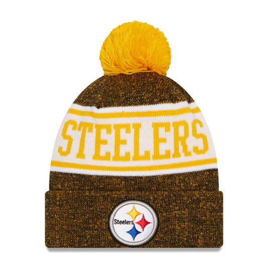 Pittsburgh Steelers New Era NFL Banner Cuffed Knit Hat with Pom - Black/Gold
