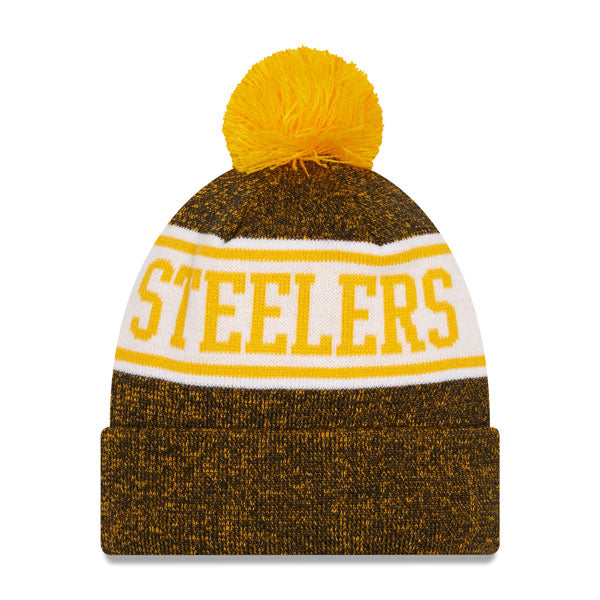 Pittsburgh Steelers New Era NFL Banner Cuffed Knit Hat with Pom - Black/Gold