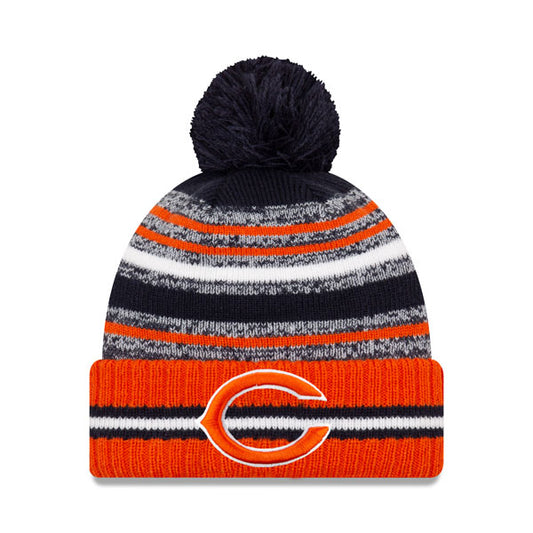 Chicago Bears New Era 2021 Official NFL Sideline Sport Pom Cuffed Knit Hat