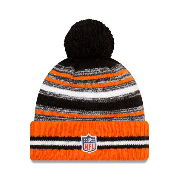 Cleveland Browns New Era 2021 Official NFL Sideline Sport Pom Cuffed Knit Hat