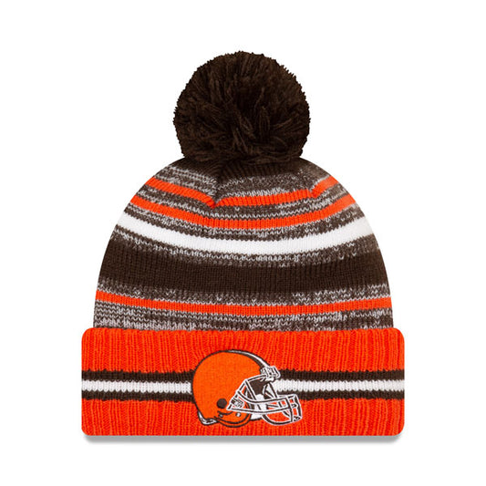 Cleveland Browns New Era 2021 Official NFL Sideline Sport Pom Cuffed Knit Hat