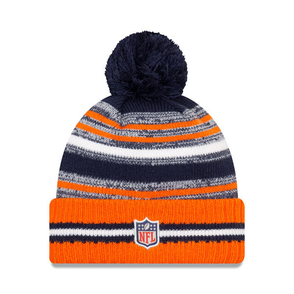 Denver Broncos New Era 2021 Official NFL Sideline Sport Pom Cuffed Knit Hat