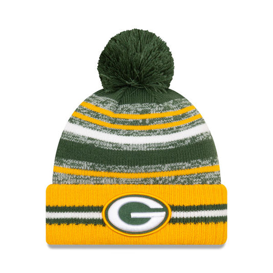 Green Bay Packers New Era 2021 Official NFL Sideline Sport Pom Cuffed Knit Hat