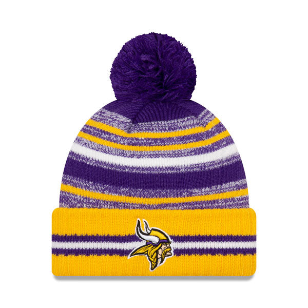 Minnesota Vikings New Era 2021 Official NFL Sideline Sport Pom Cuffed Knit Hat