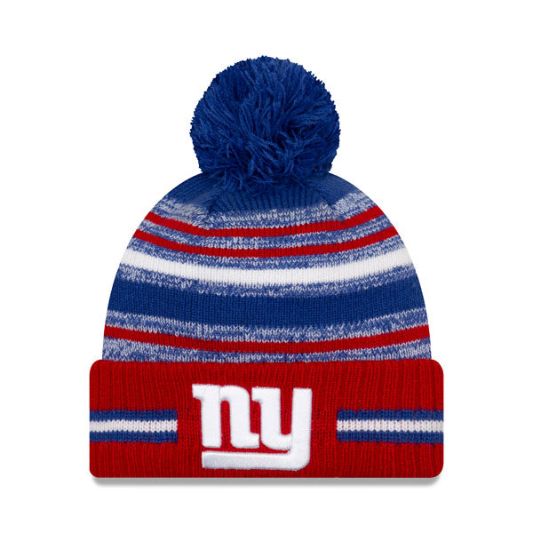 New York Giants New Era 2021 Official NFL Sideline Sport Pom Cuffed Knit Hat