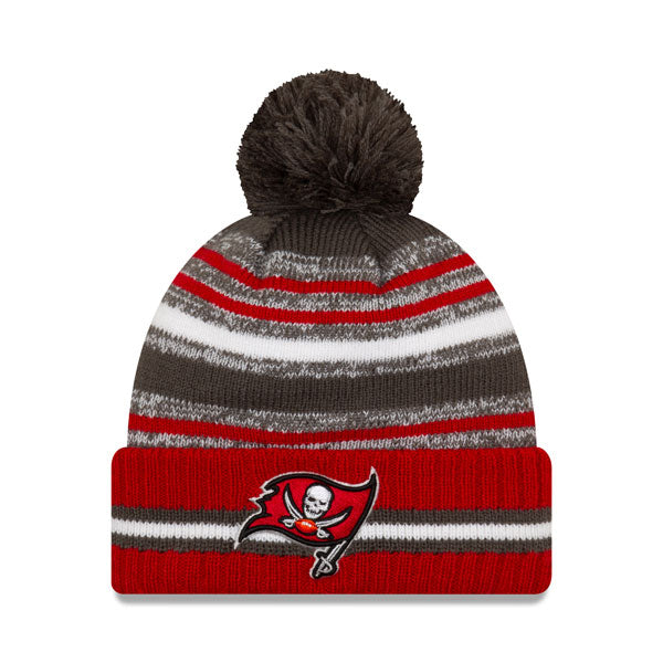 Tampa Bay Buccaneers New Era 2021 Official NFL Sideline Sport Pom Cuffed Knit Hat