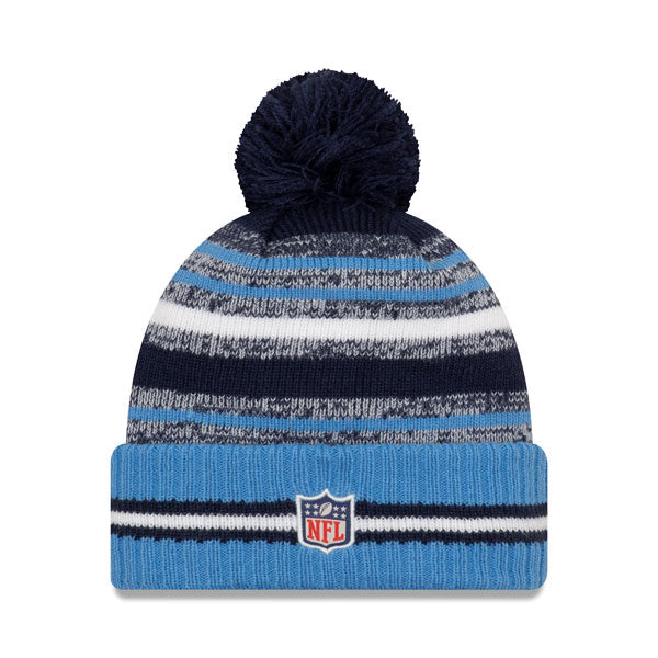Tennessee Titans New Era 2021 Official NFL Sideline Sport Pom Cuffed Knit Hat