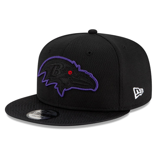 Baltimore Ravens New Era 2021 NFL Sideline Road 9FIFTY Snapback Hat - Black/Purple