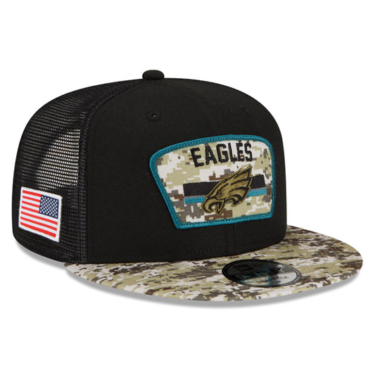 Philadelphia Eagles NFL 2021 Salute to Service 9FIFTY Snapback Hat - Black/Camo