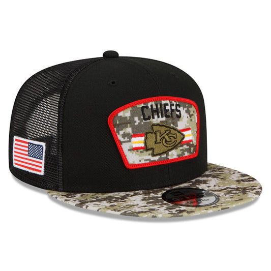 Kanas City Chiefs NFL 2021 Salute to Service 9FIFTY Snapback Hat - Black/Camo