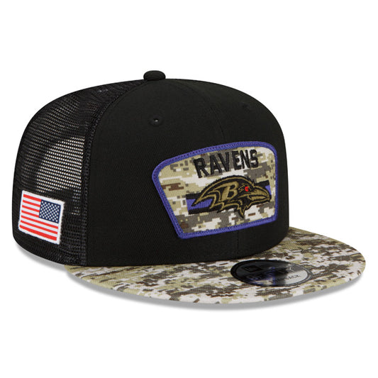 Baltimore Ravens NFL 2021 Salute to Service 9FIFTY Snapback Hat - Black/Camo