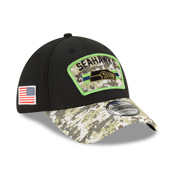 Seattle Seahawks New Era 2021 Salute To Service 39THIRTY Flex Hat - Black/Camo