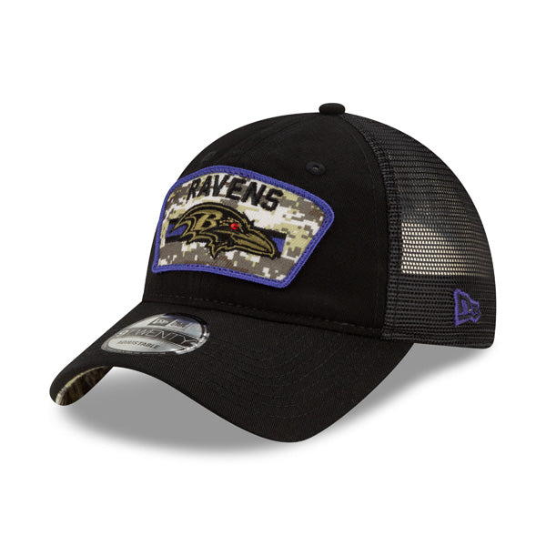 Baltimore Ravens New Era 2021 Salute To Service Trucker 9TWENTY Adjustable Hat - Black