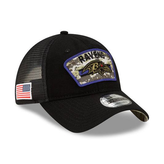 Baltimore Ravens New Era 2021 Salute To Service Trucker 9TWENTY Adjustable Hat - Black